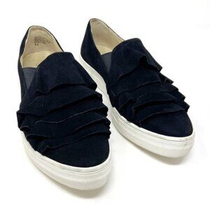 Anthropologie Seychelles Quake Slip-On Sneakers 9.5 Platform Black Suede Ruffles